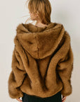 Snow Angel Hooded Furry Jacket: LT BROWN