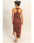 Scoop Neck Side Tie Detail Midi Dress: CHESTNUT
