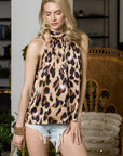 Leopard Print Halter Neck Blouse: Brown