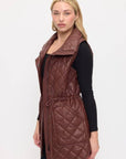 VA8021: Luxe Quilted Faux Leather Vest: Brown / L
