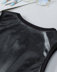 Black Faux Leather Crew Neck Tank Top: Black / 100%PU