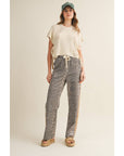 Luxe Leopard Relaxed Pants With Side Trim: LEOPARD/TAUPE