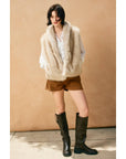 Snow Angel Collared Furry Vest: FRENCH STONE