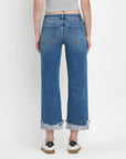 MID RISE RAW CUFFED HEM SLIM WIDE JEANS F5861: FOUR SEASON