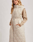 DIAMOND QUIT PUFFER LONG-LINE HOODED VEST: COCO