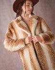 25046J Deer Print Faux Fur Coat: TAUPE / S-M-L (2-2-2)