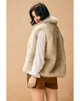 Snow Angel Collared Furry Vest: FRENCH STONE