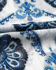 Blue Tribal Pattern Buttoned Front Loose Shirt: Blue / 100%Polyester