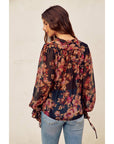 Nightfall Tie Detail Blouse: DEEP NIGHT FLORAL