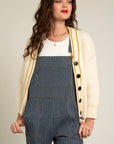Sweater Cardigan with Happy Face Elbow Patches: IVORY YELLOW