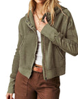Hooded Zipper Sweater, Spliced Lazy Style Knitted Jacket: Brown / M