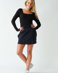 Slim Fit Scoop Neck Ribbed Long Slv Top: Black