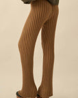 Textured Ribbed Knit Flare Sweater Pants: Taupe