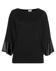 LASCANA Women's Dolman Sleeve Leather Trim Top: Black