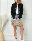 Fashion Pure Color Long Sleeve Jacket: Black
