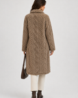 FJ0182: Quilted Sherpa Long Button Jacket: Coffee / S