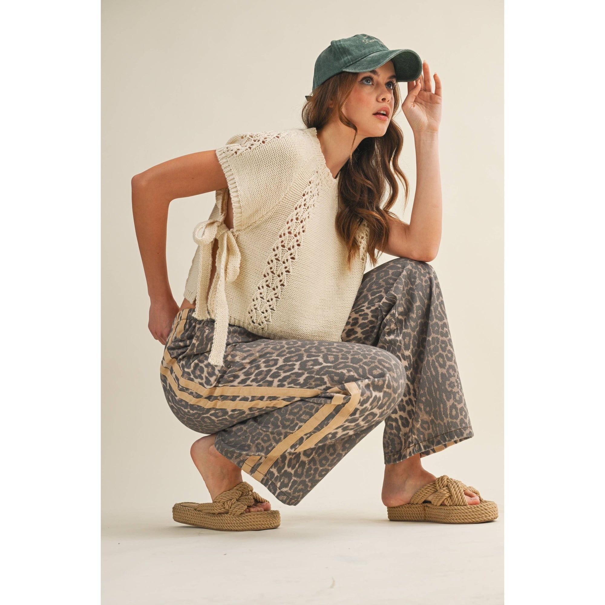 Luxe Leopard Relaxed Pants With Side Trim: LEOPARD/TAUPE