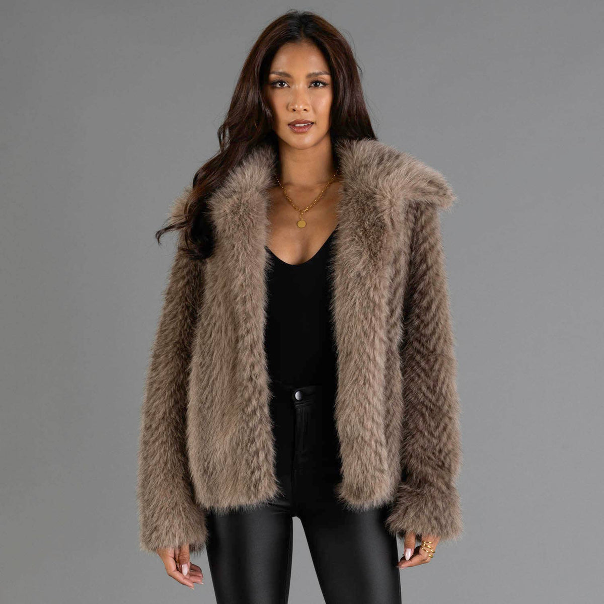 Two Tone Faux Fur Jacket