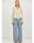 Linen V Neck Long Slv Top