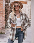 Women’s Caramel Plaid Oversized Flannel Button Down Shirt: Caramel / 100%Polyester / XL