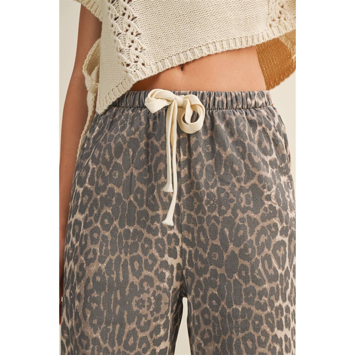 Luxe Leopard Relaxed Pants With Side Trim: LEOPARD/TAUPE