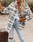 Women's Plaid Button Down Flannel Shirt Jacket – Cozy & Stylish: Light gray / 100%Polyester / L
