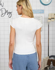RAGLAN EXPOSED SEAM SHORT SLEEVE KNIT TOP: WHITE