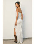 Seafoam Whisper Strapless Ruffled Maxi Dress: IVORY