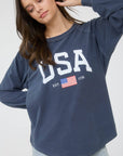 USA GRAPHIC RAGLAN LONG SLEEVE KNIT TOP : WHITE