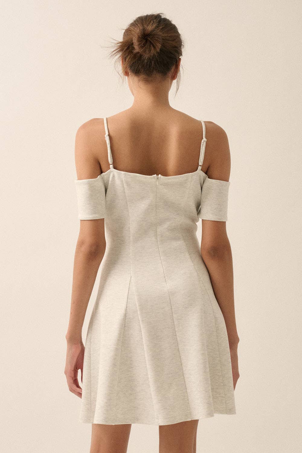 Scuba Knit Cold-Shoulder Fit-and-Flare Mini Dress: CREAM