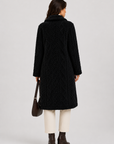 FJ0182: Quilted Sherpa Long Button Jacket: Coffee / L