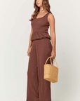P+T TEXTURED RIB WIDE LEG PANT