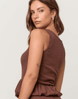 P+T SCOOP NECK TEXTURED RIB PEPLUM TANK