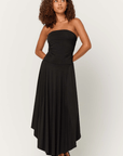 P+T GODDESS STRAPLESS SHIRRED DRES