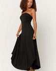 P+T GODDESS STRAPLESS SHIRRED DRES