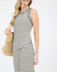 STRIPE ROUND NECK SLEEVELESS KNIT TANK TOP: BLACK