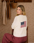AMERICAN FLAG CONTRAST STITCH KNIT CARDIGAN: IVORY