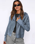 Hooded Zipper Sweater, Spliced Lazy Style Knitted Jacket: Brown / L