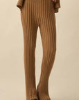 Textured Ribbed Knit Flare Sweater Pants: Taupe