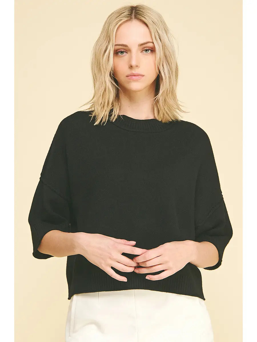 SHORT SLEEVE SWEATER TOP/BLACK