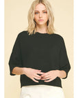 SHORT SLEEVE SWEATER TOP/BLACK