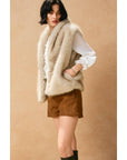 Snow Angel Collared Furry Vest: FRENCH STONE