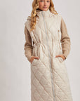DIAMOND QUIT PUFFER LONG-LINE HOODED VEST: COCO