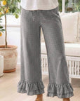 Gingham Casual Ruffled Hem 100%Cotton Cropped Pants VP83379A: Black