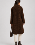 FJ0182: Quilted Sherpa Long Button Jacket: Khaki / M