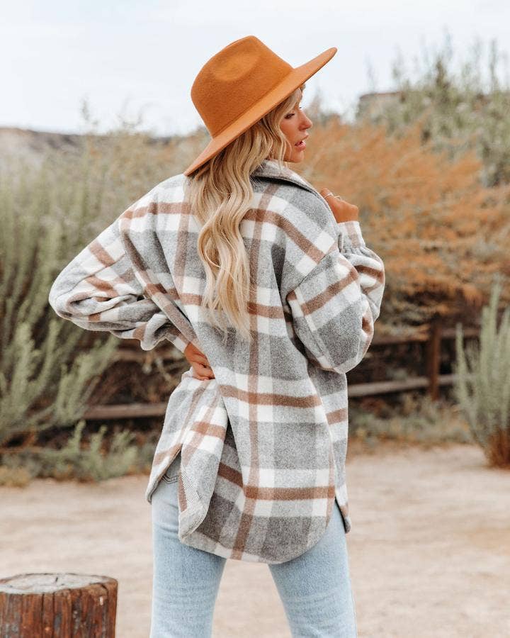 Women's Plaid Button Down Flannel Shirt Jacket – Cozy &amp; Stylish: Black and white grid / 100%Polyester / L