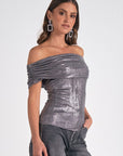 ELAN GREY OFF THE SHOULDER TOP