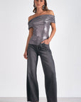 ELAN GREY OFF THE SHOULDER TOP
