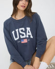 USA GRAPHIC RAGLAN LONG SLEEVE KNIT TOP : WHITE