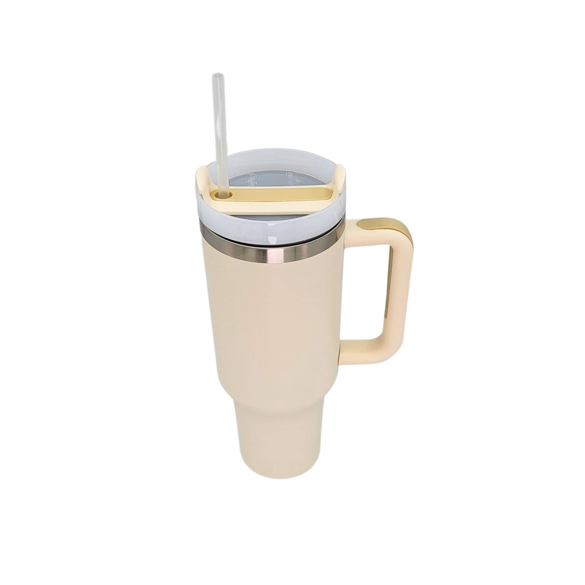 40 Oz. Custom Saying Handled Tumbler With Straw: Ivory White